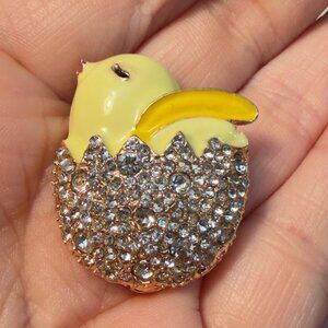 Chick Brooch Rhinestone Enamel Hatching Egg Bird Pin 1.25"